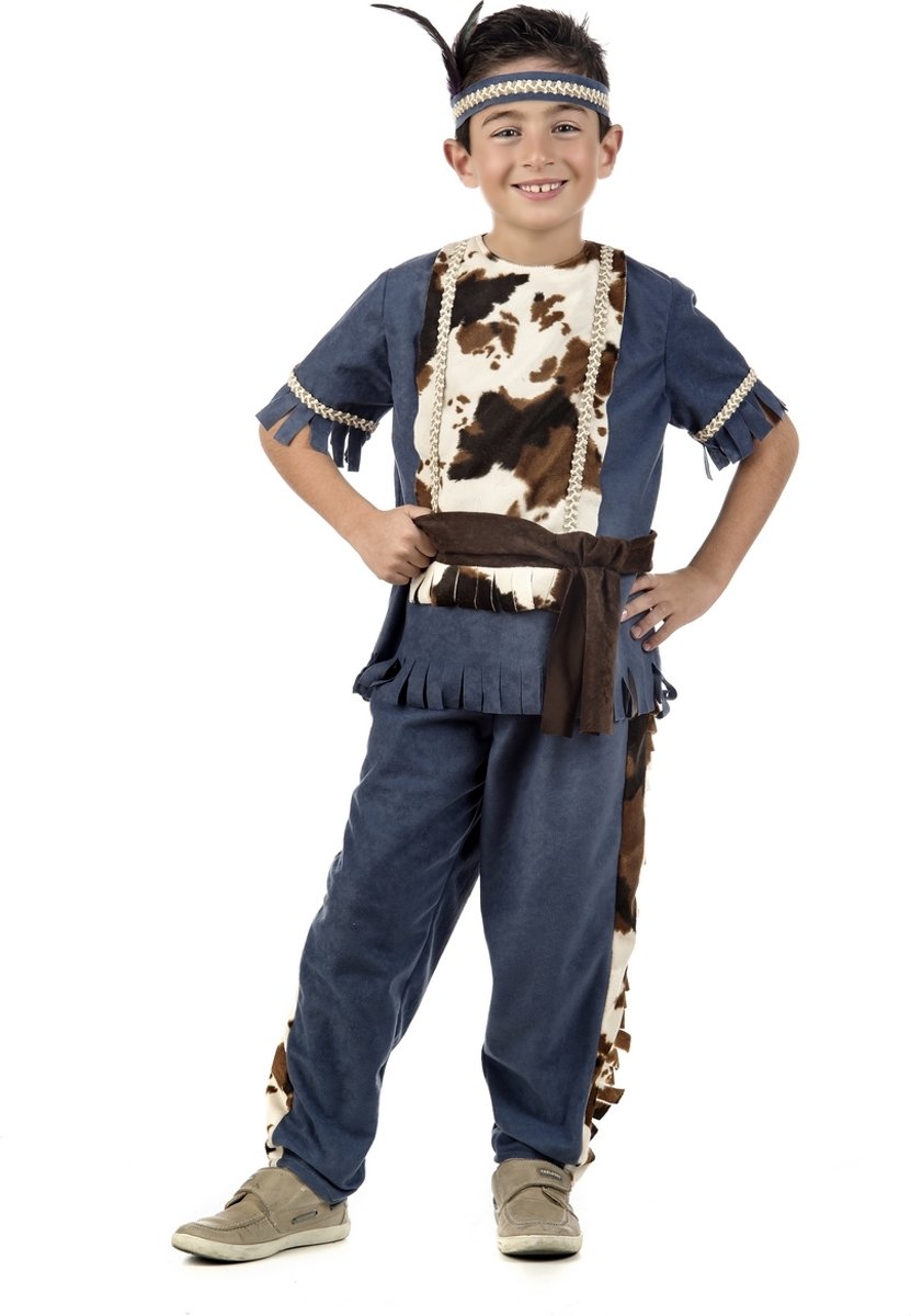 Indiaan Kostuum | Western Indiaan Loeiende Stier | Jongen | Maat 134 | Carnaval kostuum | Verkleedkleding